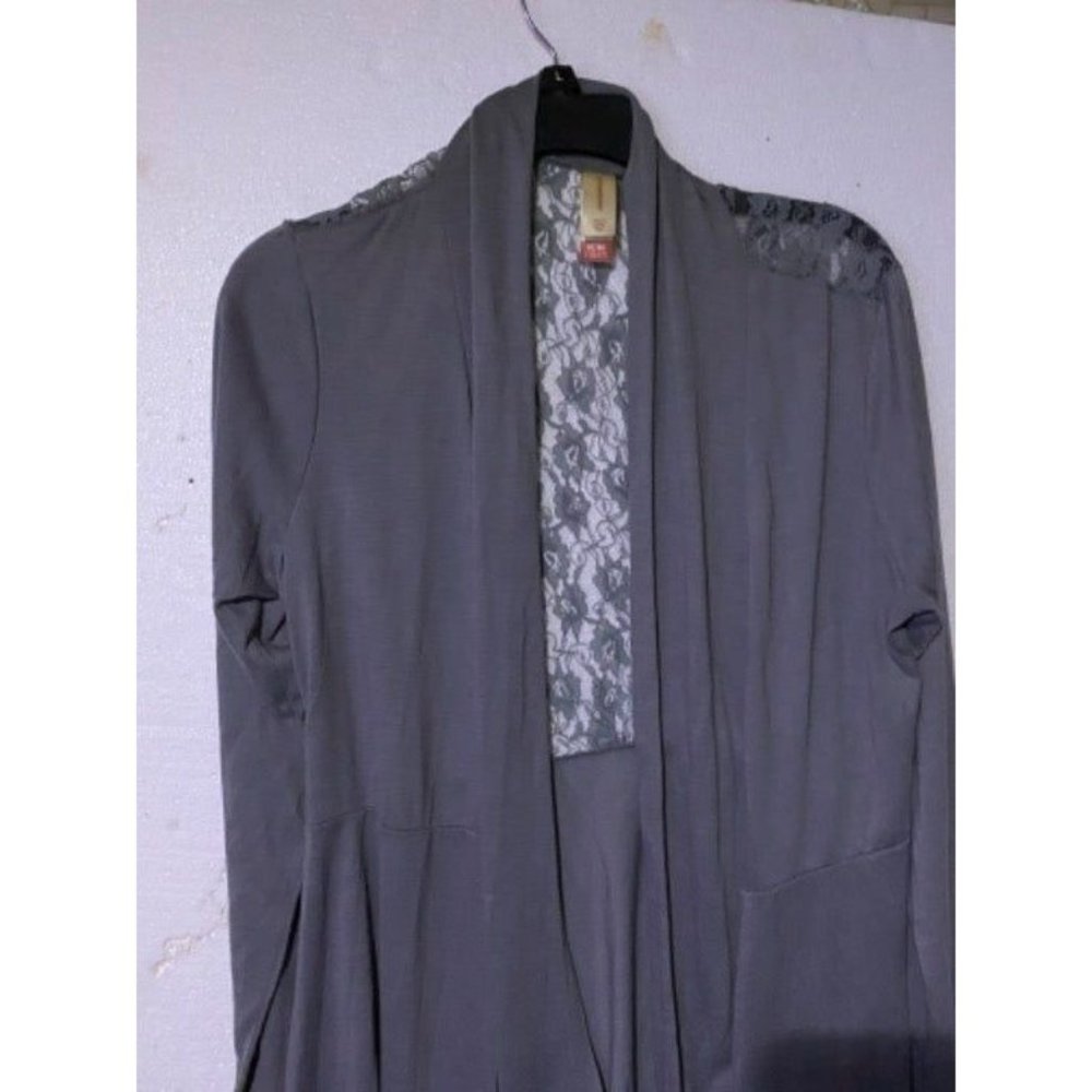 Cardigan No Boundaries waterfall open knit grey sweater size XL lace back